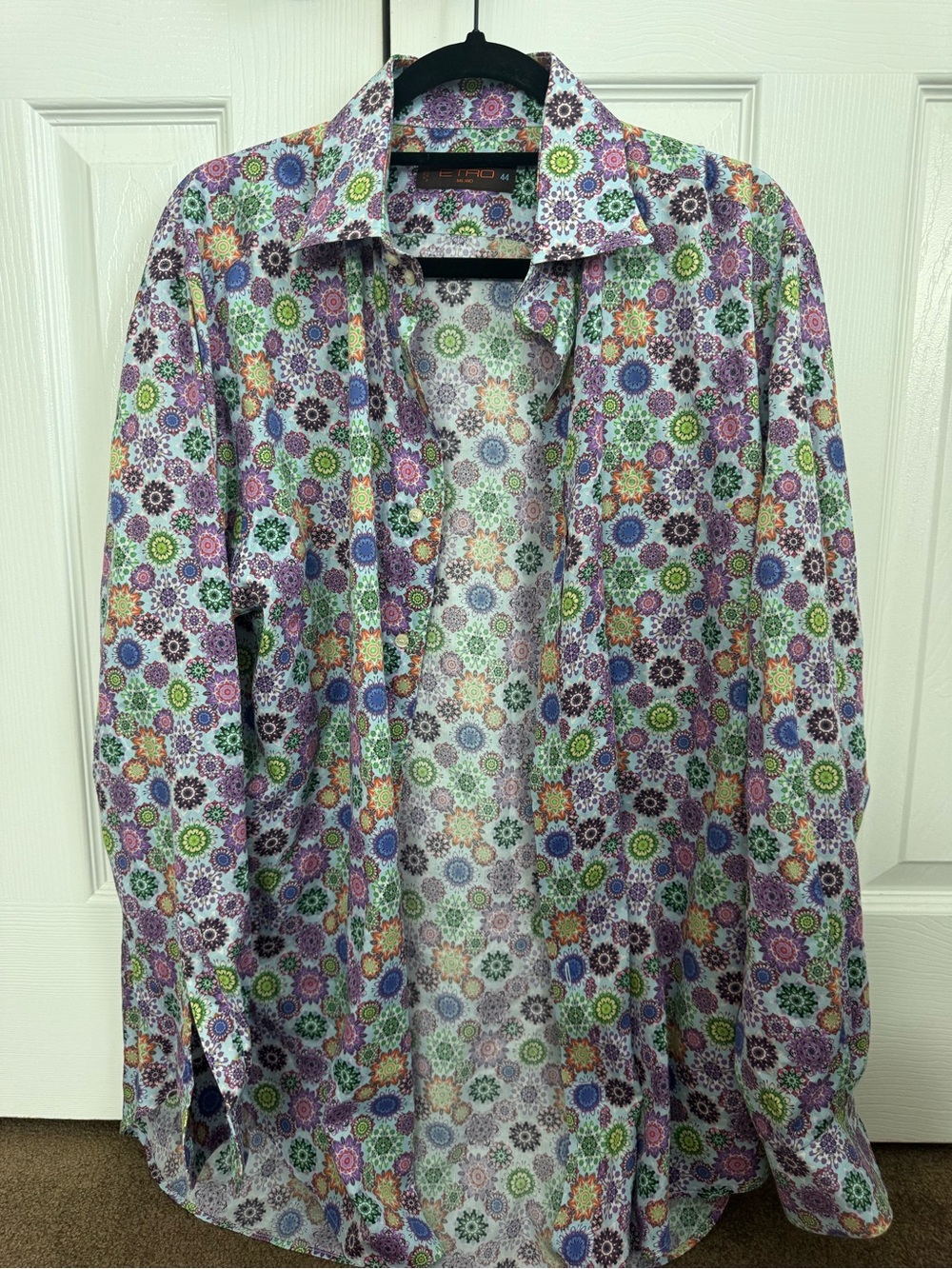 Men's Floral Medallion Button-Up Shirt in Purple & Green